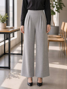 Style Quotient - Solid Polyknit Formal Grey Flared Trouser
