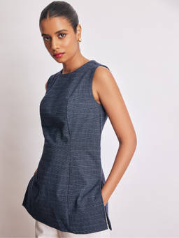 The Label Life - Royal Blue Checked Side Slit Top
