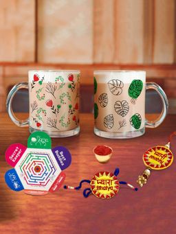 Indigifts - Rakhi Gift Hamper Transperant Mug Set Of 2, Bhaiya Bhabi Rakhi, Roli With Card