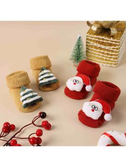 Kicks and Crawl - Red-Yellow Santa's Little Helper Socks (Set of 2)