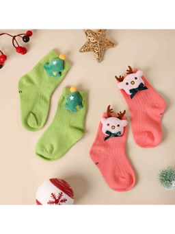 Kicks and Crawl - Pink-Green Merry Bright Festive Socks (Set of 2)