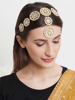 Karatcart - Traditional Gold Plated Floral White Kundan Studded Sheeshphool for Women