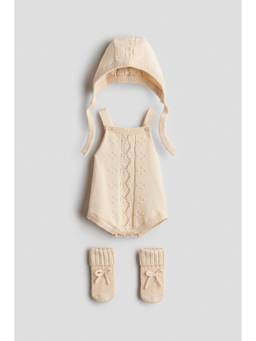 H&M - Kids Beige 3-Piece Cotton-Knit Set