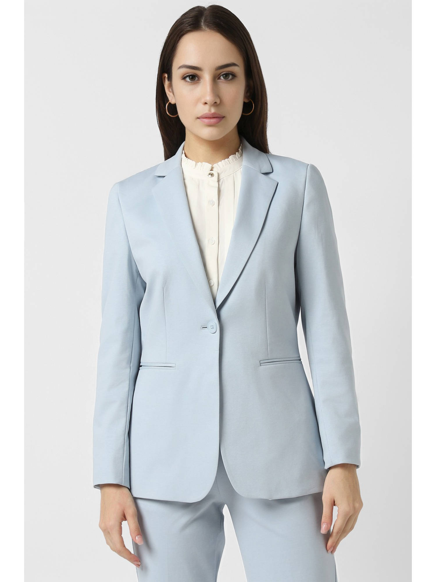 van heusen Women Light Blue Solid Blazer-picture-16
