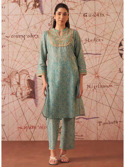 Lakshita - Green Printed Cotton Jacquard Co-Ord For Women (Set of 2)