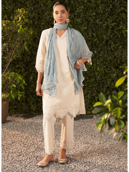 Lakshita - Blue Embroidered Cotton Dobby Kurta & Pant with Dupatta (Set of 3)