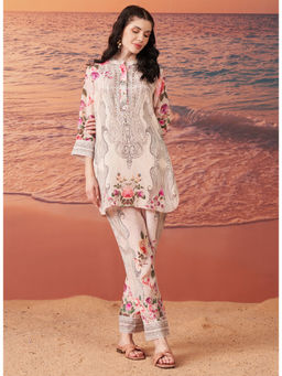 Lakshita - Ivory Mist Printed Shantoon Co-Ord For Women (Set of 2)