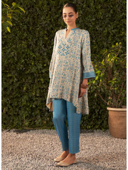 Lakshita - Blue Printed Satin Co-Ord For Women (Set of 2)