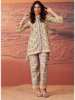 Lakshita - Beige Printed Remi Linen Co-Ord For Women (Set of 2)