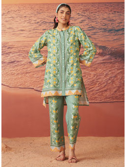 Lakshita - Green Printed Remi Linen Co-Ord For Women (Set of 2)