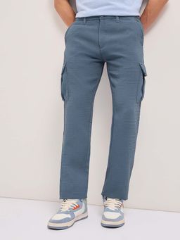 The Bear House - Men Blue Straight Fit Casual Cargo