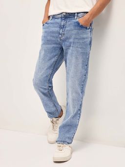 The Bear House - Men Light Blue Cotton Slim Fit Casual Jeans