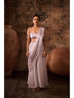 Masumi Mewawalla - Silver Lavender Embellished Pre Drape Saree with Stitched Blouse