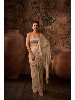 Masumi Mewawalla - Chikoo Embellished Pre Drape Saree with Stitched Blouse