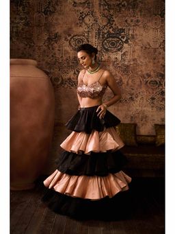 Masumi Mewawalla - Multicoloured Embellished Drape Skirt with Bustier (Set of 2)