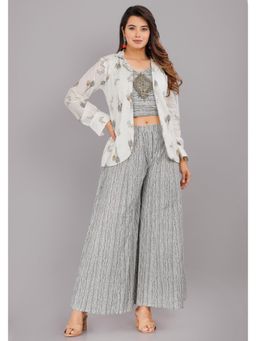 Gahan - Womens Grey Printed Crop Top with Jacket & Palazzo