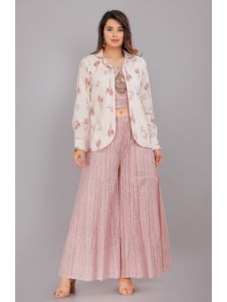 Gahan - Womens Pink Printed Crop Top with Jacket & Palazzo