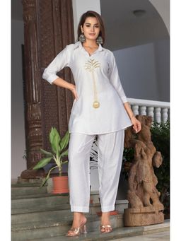 Gahan - Womens White Muslin Collared Neck Co-Ord Set