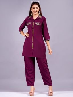 Gahan - Womens Wine Muslin Co-Ord Set