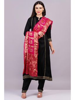 Gahan - Womens Black Rayon Mandarin Neck Kurta with Pant & Dupatta