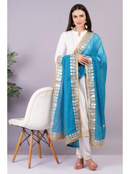 Gahan - Womens White Rayon Mandarin Neck Kurta with Pant & Sky Blue Dupatta