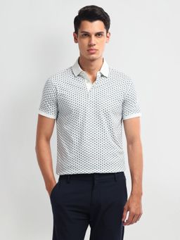 Arrow - Printed White Polo Collar T-Shirt