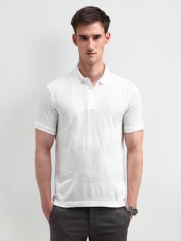 Arrow - Self Design White Polo Collar T-Shirt