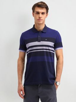 Arrow Sports - Striped Blue Polo Collar T-Shirt