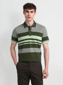 Arrow Sports - Striped Green Polo Collar T-Shirt