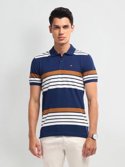Arrow Sports - Striped Blue Polo Collar T-Shirt