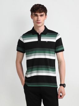 Arrow Sports - Striped Olive Polo Collar T-Shirt