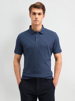 Arrow Sports - Self Design Blue Polo Collar T-Shirt