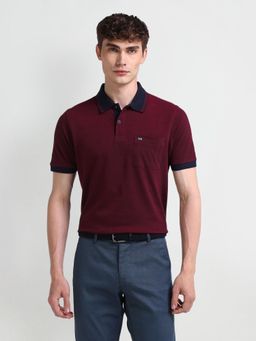 Arrow Sports - Self Design Maroon Polo Collar T-Shirt