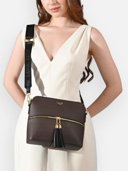 Lavie Luxe - Women Brown Mono Tiara25 Tassel Sling Bag with Detachable Strap