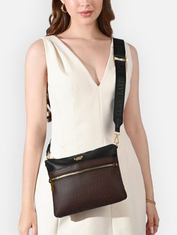 Lavie Luxe - Women Brown Mono Quick25 Top Zip Sling Bag with Detachable Strap