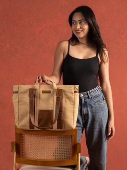 Urban Space - Women Beige Canvas Tote Bag