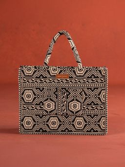 Urban Space - Women Black Cotton Jacquard Handbag