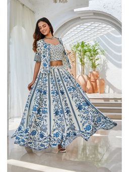 Biba - Women Cotton Floral Printed Lehenga Blouse with Jacket (Set of 3)