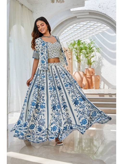 biba green dress with jacket Buy Women Cotton Floral Printed Lehenga Blouse (Set of 3) Online tudor dress
