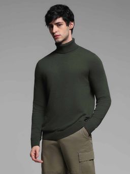 Jack & Jones - Men Green Slim Fit Solid Sweater