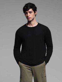 Jack & Jones - Men Black Solid Regular Fit Sweater