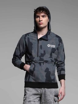 Jack & Jones - Men Regular Fit Black Checks Print Hoodie