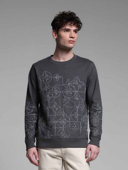 Jack & Jones - Men Regular Fit Grey Embroidery Sweatshirt