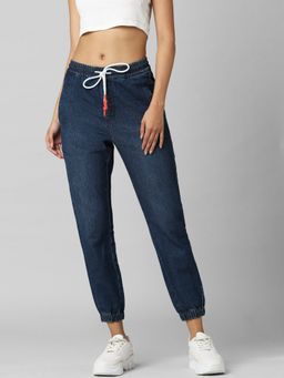ONLY - Women Solid Dark Blue Jogger Jeans