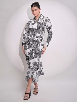 Uptownie - Black Printed Shirt with Front Twist Skirt (Set of 2)