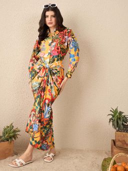 Uptownie - Mustard Printed Shirt with Front Twist Skirt (Set of 2)