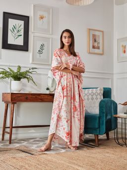 Dusk Attire - White Poised Patch Kaftan