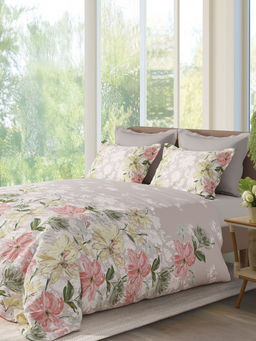 SANSAAR A D'DECOR BRAND LIVE CONSCIOUSLY - Pink Floral Cotton Bedsheet with Pillow Covers (King)