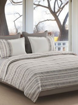 SANSAAR A D'DECOR BRAND LIVE CONSCIOUSLY - Grey Ethnic Cotton Bedsheet with Pillow Covers (King)