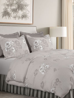 SANSAAR A D'DECOR BRAND LIVE CONSCIOUSLY - Grey Floral Cotton Bedsheet with Pillow Covers (King)